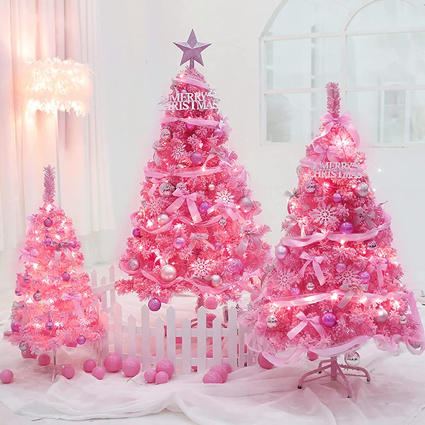 Christmas Pink Mini String Lights - 100 Count 25 Feet Detachable Incandescent Bulb Waterproof Fairy Lights Plug in for Indoor Outdoor Party Patio Xmas Tree Valentine'S Day Decoration, White Wire