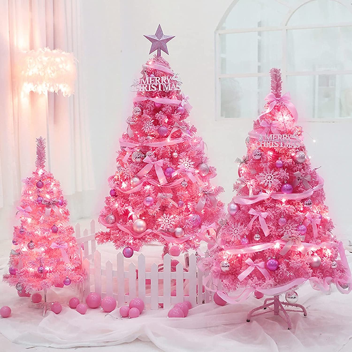 Christmas Pink Mini String Lights - 100 Count 25 Feet Detachable Incandescent Bulb Waterproof Fairy Lights Plug in for Indoor Outdoor Party Patio Xmas Tree Valentine'S Day Decoration, White Wire